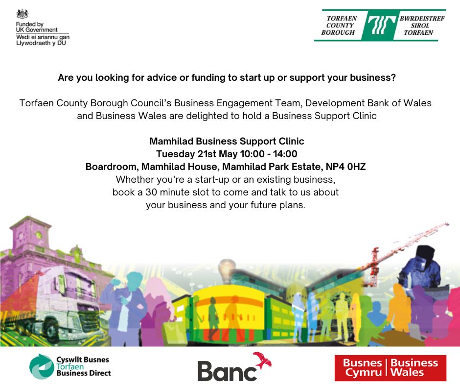 Torfaen Business Direct (@torfaenbiz) on Twitter photo ℹ️Looking for advice or funding to support your business?
<a href="/torfaencouncil/">Torfaen Council 🏴🇺🇦</a> Business Engagement Team,
<a href="/devbankwales/">Development Bank of Wales</a> & <a href="/_businesswales/">Business Wales</a>
are holding a Business Support Clinic
📅Wednesday 21st May
🗺️Mamhilad Park Estate
Book your 30 minute slot here 👇
iportal.itouchvision.com/icustomer/?cui… ℹ️Looking for advice or funding to support your business?
<a href="/torfaencouncil/">Torfaen Council 🏴🇺🇦</a> Business Engagement Team,
<a href="/devbankwales/">Development Bank of Wales</a> & <a href="/_businesswales/">Business Wales</a>
are holding a Business Support Clinic
📅Wednesday 21st May
🗺️Mamhilad Park Estate
Book your 30 minute slot here 👇
iportal.itouchvision.com/icustomer/?cui…