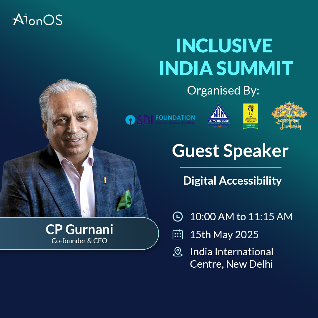 AIonOS (@aionostech) on Twitter photo Join <a href="/C_P_Gurnani/">CP Gurnani</a> at the Inclusive India Summit tomorrow for GAAD as he shares his vision on how digital accessibility can empower society & build an inclusive future.
15th May 2025 | 10:00 AM – 11:15 AM | India International Centre, New Delhi
#AIonOS #digitalaccessibility Join <a href="/C_P_Gurnani/">CP Gurnani</a> at the Inclusive India Summit tomorrow for GAAD as he shares his vision on how digital accessibility can empower society & build an inclusive future.
15th May 2025 | 10:00 AM – 11:15 AM | India International Centre, New Delhi
#AIonOS #digitalaccessibility