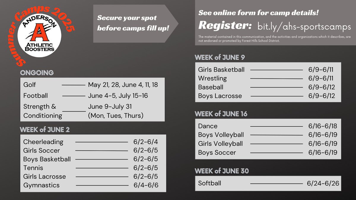 Anderson Boys Golf (@ahsraptorsgolf) on Twitter photo Golf Camp is one week away. This is a great opportunity for your child to continue with his/her skills or to try it for the first time.
<a href="/ayerelementary/">Ayer Elementary</a> <a href="/SherwoodArcher1/">Sherwood Archers</a> <a href="/MadduxMustangs/">Maddux Elementary</a> Golf Camp is one week away. This is a great opportunity for your child to continue with his/her skills or to try it for the first time.
<a href="/ayerelementary/">Ayer Elementary</a> <a href="/SherwoodArcher1/">Sherwood Archers</a> <a href="/MadduxMustangs/">Maddux Elementary</a>
