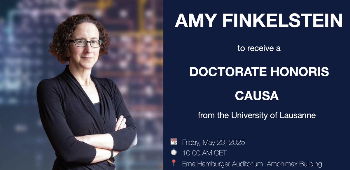 HEC Lausanne | Department of Economics (@heclausanneecon) on Twitter photo (1/4) 🎉 Professor Amy Finkelstein to receive Doctorate Honoris Causa from <a href="/unil/">Université de Lausanne</a>!
<a href="/heclausanne/">HEC Lausanne</a> and the Lausanne Center for Health Economics, Behavior and Policy (LCHE) are proud that the Rectorate of #UNIL decided to honor Professor Amy Finkelstein with an #HonoraryDoctorate (1/4) 🎉 Professor Amy Finkelstein to receive Doctorate Honoris Causa from <a href="/unil/">Université de Lausanne</a>!
<a href="/heclausanne/">HEC Lausanne</a> and the Lausanne Center for Health Economics, Behavior and Policy (LCHE) are proud that the Rectorate of #UNIL decided to honor Professor Amy Finkelstein with an #HonoraryDoctorate