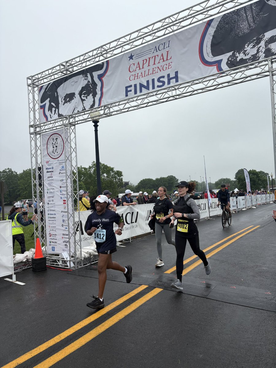 ACLINews's tweet image. Justice Ketanji Brown Jackson smiling as she crosses the finish line at her 5th ACLI #CapChallenge.