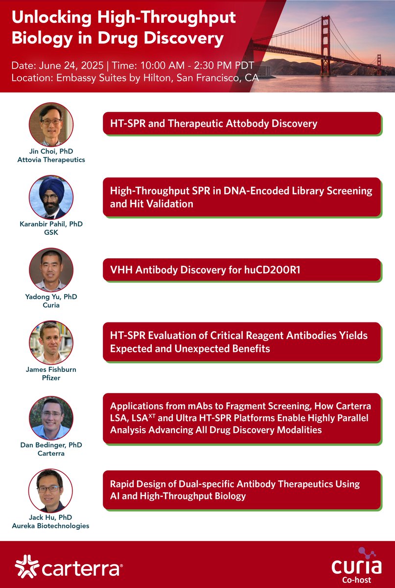 Carterra (@carterra_bio) on Twitter photo Join us for our 2025 symposia series finale โ June 24 in South San Francisco! Co-hosted with Curia, this ๐ณ๐ฟ๐ฒ๐ฒ event will showcase insights from leaders at
<a href="/GSK/">GSK</a>, <a href="/pfizer/">Pfizer Inc.</a>, Attovia Therapeutics, Curia & Carterra.
Spots are limited โ secure yours here: info.carterra-bio.com/san-francisco-โฆ Join us for our 2025 symposia series finale โ June 24 in South San Francisco! Co-hosted with Curia, this ๐ณ๐ฟ๐ฒ๐ฒ event will showcase insights from leaders at
<a href="/GSK/">GSK</a>, <a href="/pfizer/">Pfizer Inc.</a>, Attovia Therapeutics, Curia & Carterra.
Spots are limited โ secure yours here: info.carterra-bio.com/san-francisco-โฆ