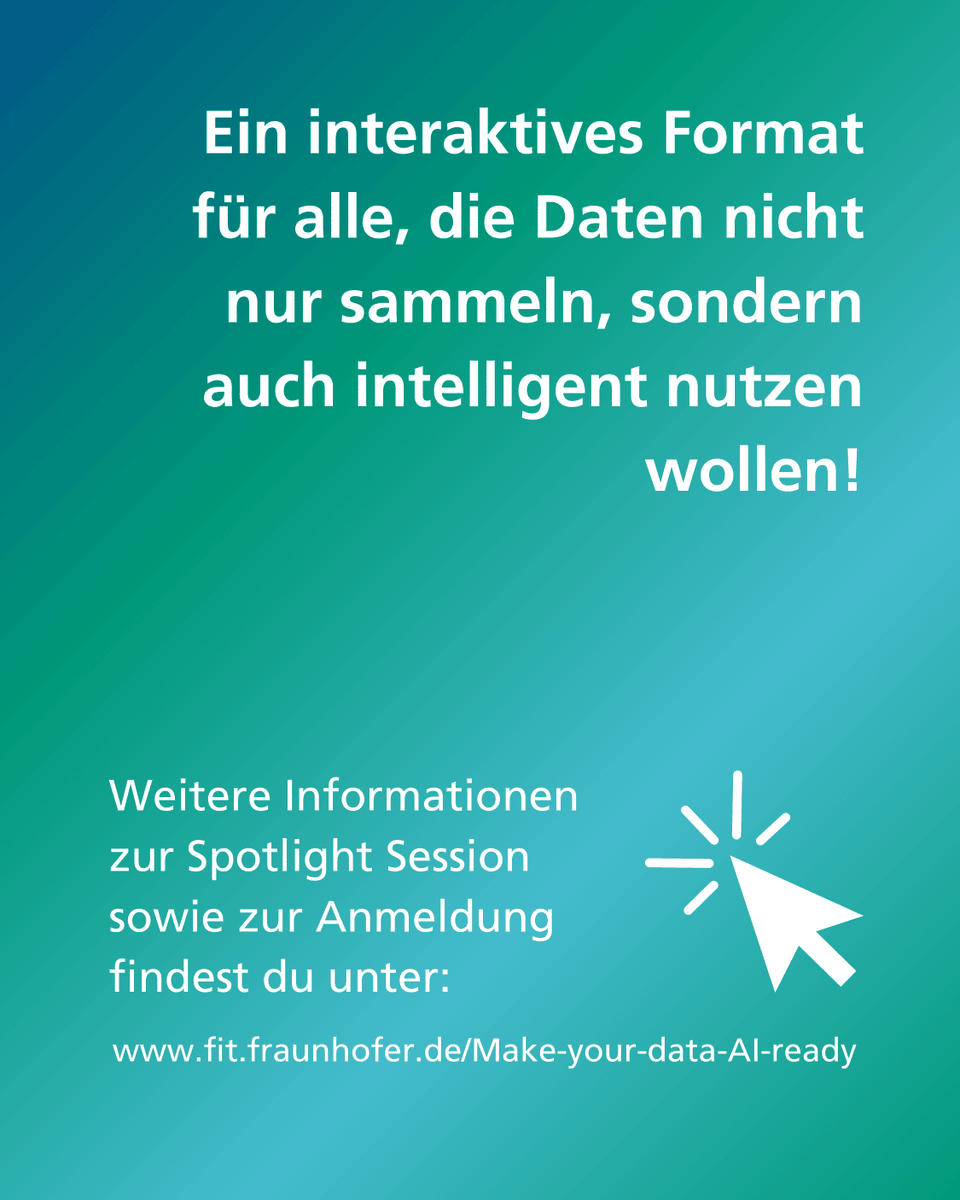 🚀 Spotlight Session: Make your data AI-ready
📅 Am 20.05.2025 erfahren Sie, wie Daten optimal für KI-Projekte vorbereitet werden. Mit praxisnahen Tipps zu Datenqualität, Prozessen &amp; typischen Stolpersteinen.
👉 Jetzt kostenlos anmelden: s.fhg.de/AIReady