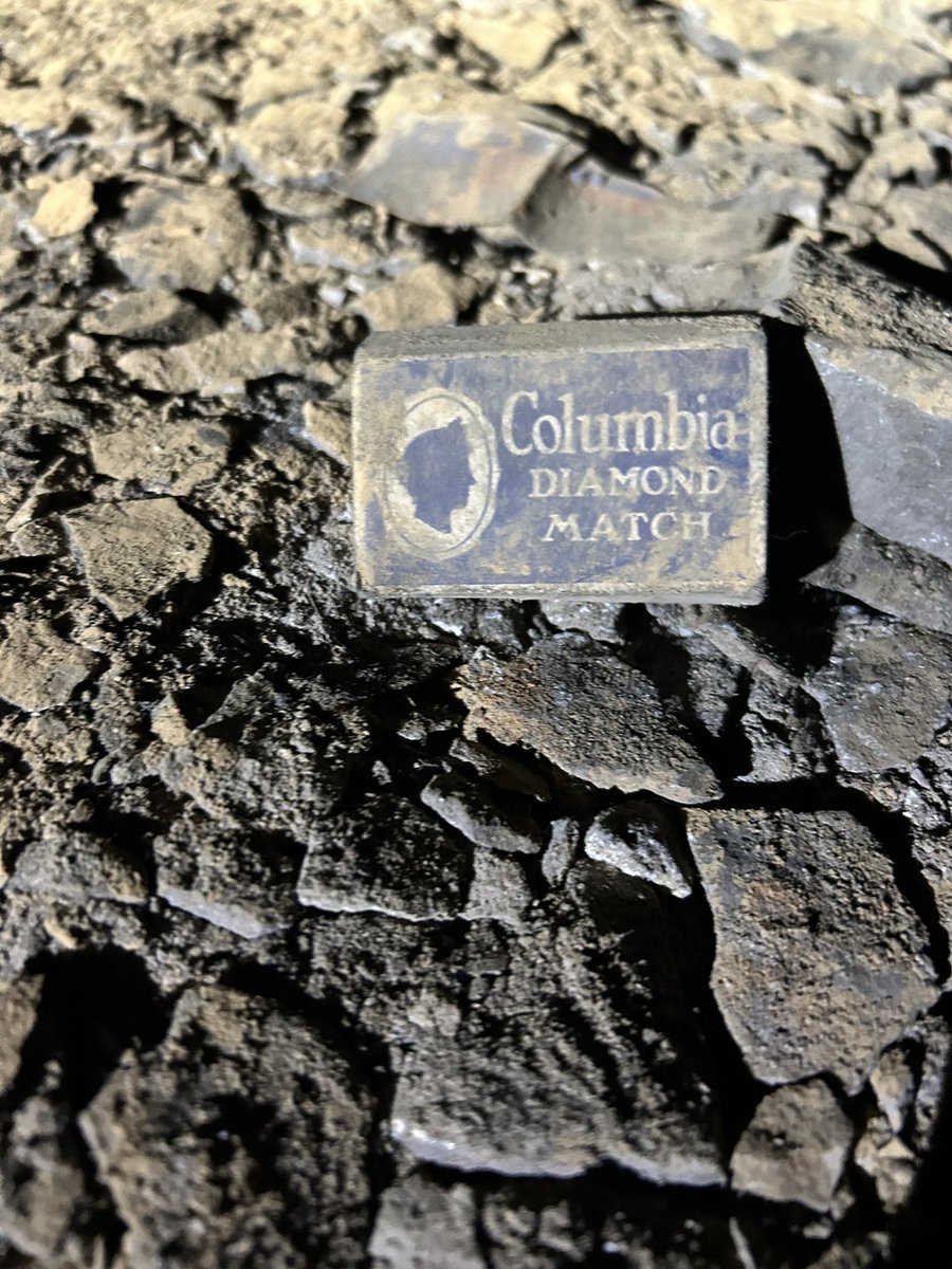 Matchboxes from the past are found throughout the cave. Matches were used to light lanterns and for men to light their cigars, cigarettes and pipes. The Columbia Diamond Match Company was founded in 1881 by James Weaver an employee of the much larger Diamond Match Company.
