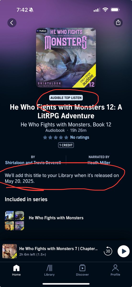 Cant wait for next He Who Fights With Monsters book. But how does a book become <a href="/audible_com/">Audible</a> Top Listen when it’s not even out yet.  Still excited for next week!  I have been listening to the series again and on book 7 and almost 8.  It’s fun to listen and have the book same time