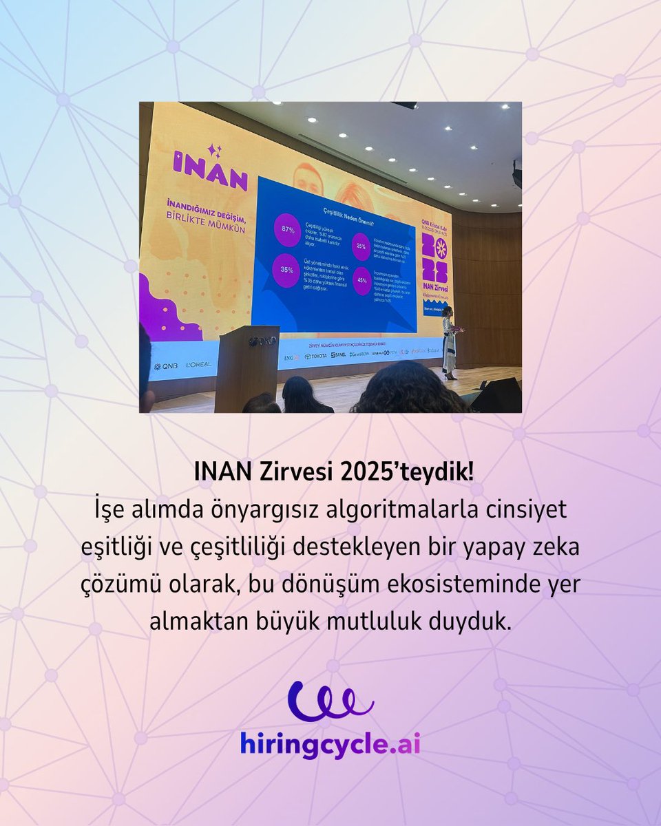 🎤 hiringcycle.ai olarak INAN Zirvesi 2025’teydik!
İşe alımda önyargısız algoritmalarla cinsiyet eşitliği ve çeşitliliği destekleyen bir yapay zeka çözümü olarak, bu dönüşüm ekosisteminde yer almaktan büyük mutluluk duyduk.