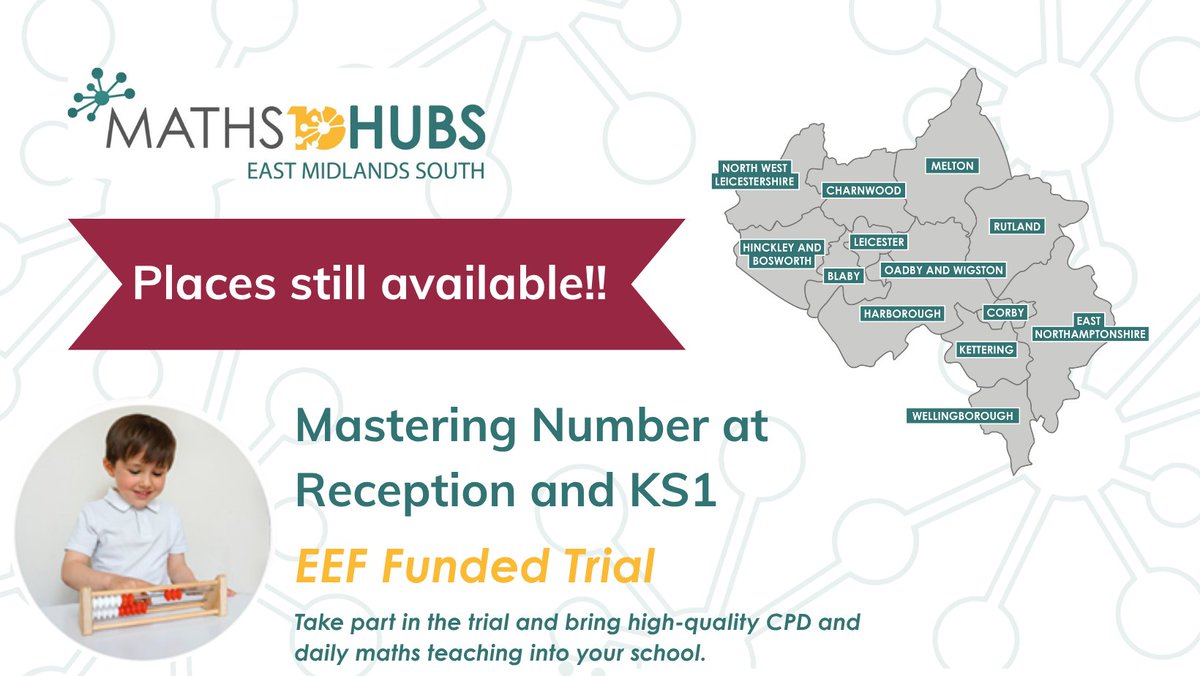 Places still available! Our Maths Hub has been chosen to be part of an EEF Trial for the 2025/26 Mastering Number at Reception and KS1 Work Group 
✅Is you school in our region? 
✅New to Mastering Number?
👋Follow the link to find out more 🔗bit.ly/4cikg9X