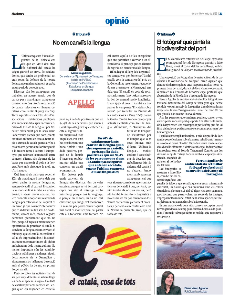 APELLC (@apellcurv) on Twitter photo 🗞️Ahir es va publicar a l'espai de l’APELLC, al <a href="/diarimes/">Diari Més</a>, l'article "No em canviïs de llengua" de <a href="/MariaRoigAlsina/">Maria Roig Alsina</a>, consellera de l'<a href="/TGNAjuntament/">Ajuntament de Tarragona</a> i membre de l'APELLC.
Bona lectura! 🗞️Ahir es va publicar a l'espai de l’APELLC, al <a href="/diarimes/">Diari Més</a>, l'article "No em canviïs de llengua" de <a href="/MariaRoigAlsina/">Maria Roig Alsina</a>, consellera de l'<a href="/TGNAjuntament/">Ajuntament de Tarragona</a> i membre de l'APELLC.
Bona lectura!