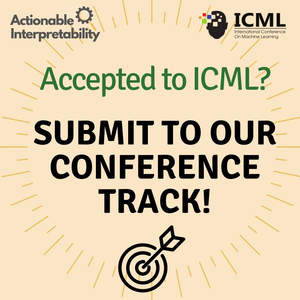 Tal Haklay (@tal_haklay) on Twitter photo We knew many of you wanted to submit to our Actionable Interpretability workshop, but we didn’t expect to crash Overleaf! 😏🍃
Only 5 days left ⏰!
Got a paper accepted to ICML that fits our theme?
Submit it to our conference track!
👉 <a href="/ActInterp/">Actionable Interpretability Workshop ICML2025</a> We knew many of you wanted to submit to our Actionable Interpretability workshop, but we didn’t expect to crash Overleaf! 😏🍃
Only 5 days left ⏰!
Got a paper accepted to ICML that fits our theme?
Submit it to our conference track!
👉 <a href="/ActInterp/">Actionable Interpretability Workshop ICML2025</a>