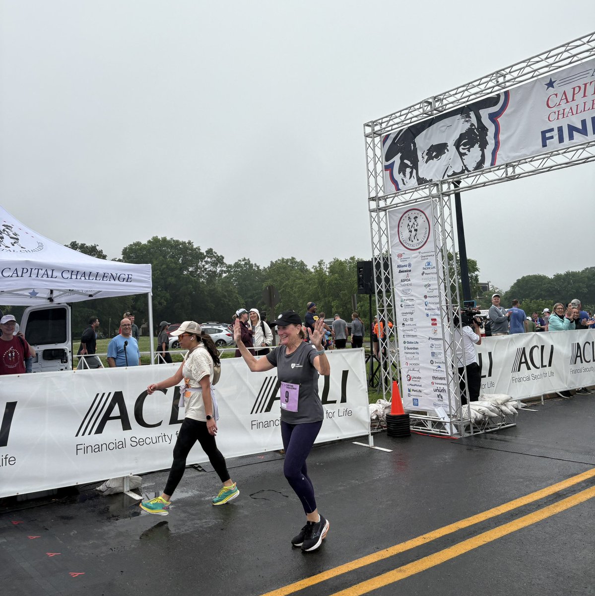 ACLINews's tweet image. .@SenCapito crossing the finish line for the 18th time at the ACLI #CapChallenge. Congrats!
