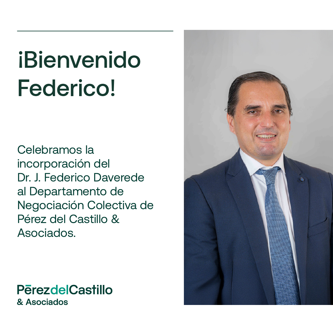 Pérez del Castillo & Asociados (@pdelcyasoc) on Twitter photo Nos complace anunciar la incorporación del Dr. J. Federico Daverede al Departamento Laboral, para integrar el equipo #NegociaciónColectiva.
¡Bienvenido, <a href="/fdaverede/">Federico Daverede</a>!
pdelc.com.uy
#Laboral #HayEquipo
#PdelC #Servimos Nos complace anunciar la incorporación del Dr. J. Federico Daverede al Departamento Laboral, para integrar el equipo #NegociaciónColectiva.
¡Bienvenido, <a href="/fdaverede/">Federico Daverede</a>!
pdelc.com.uy
#Laboral #HayEquipo
#PdelC #Servimos