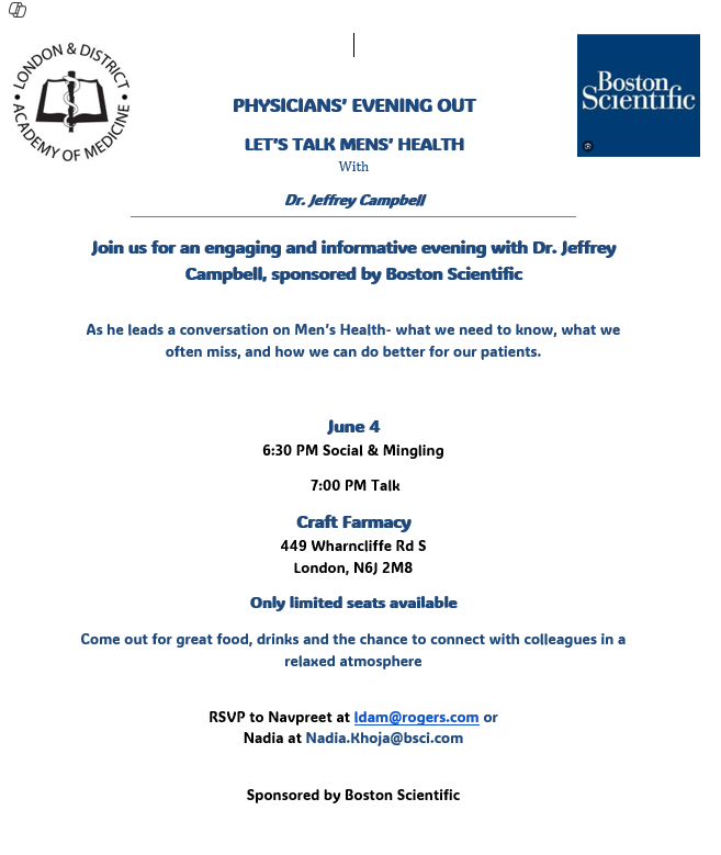 LDAMdocs's tweet image. Organized by London &amp;amp; District Academy of Medicine and Sponsored by Boston Scientific