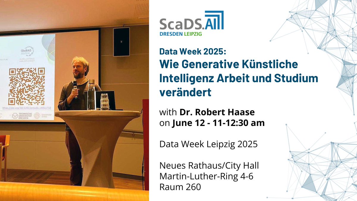 ScaDS.AI (@sca_ds) on Twitter photo 20 years ago, we had to learn how to "google" - Today, we need to learn how to "prompt". From prompting to critical use - Join <a href="/haesleinhuepf/">Robert Haase</a> (<a href="/Sca_DS/">ScaDS.AI</a> <a href="/DataWeekLeipzig/">Data Week Leipzig</a>) for insights, tips & practical examples. Bring your laptop!
🕚June 12th - 11:00-12:30 🗣️In German
#DataWeek2025 20 years ago, we had to learn how to "google" - Today, we need to learn how to "prompt". From prompting to critical use - Join <a href="/haesleinhuepf/">Robert Haase</a> (<a href="/Sca_DS/">ScaDS.AI</a> <a href="/DataWeekLeipzig/">Data Week Leipzig</a>) for insights, tips & practical examples. Bring your laptop!
🕚June 12th - 11:00-12:30 🗣️In German
#DataWeek2025