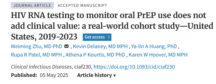 HIV RNA monitoring for people using oral tenofovir/XTC PrEP never quite made sense.. good to see data supporting lack of its utility. Hopefully CDC guideline will reflect this soon <a href="/PaulSaxMD/">Paul Sax</a> <a href="/CDCgov/">CDC</a> #HIVTwitter #IDTwitter 
academic.oup.com/cid/advance-ar…