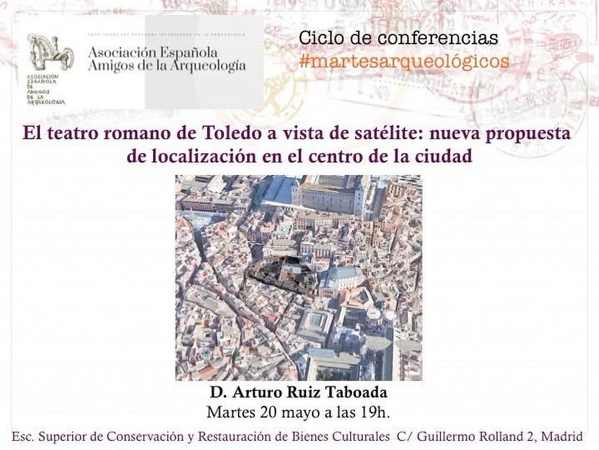 Asociación Española de Amigos de la Arqueología (@aeaarqueologia) on Twitter photo El próximo #martesarqueologico os invitamos a la conferencia de Arturo Ruiz Taboada, profesor de la <a href="/geohisucm/">Geografía e Historia UCM</a> que nos hablará de una nueva propuesta para la identificación del teatro romano de Toletum.
¡No os lo perdáis! Os esperamos en la <a href="/ESCRBC_COM/">ESCRBC Madrid</a> El próximo #martesarqueologico os invitamos a la conferencia de Arturo Ruiz Taboada, profesor de la <a href="/geohisucm/">Geografía e Historia UCM</a> que nos hablará de una nueva propuesta para la identificación del teatro romano de Toletum.
¡No os lo perdáis! Os esperamos en la <a href="/ESCRBC_COM/">ESCRBC Madrid</a>