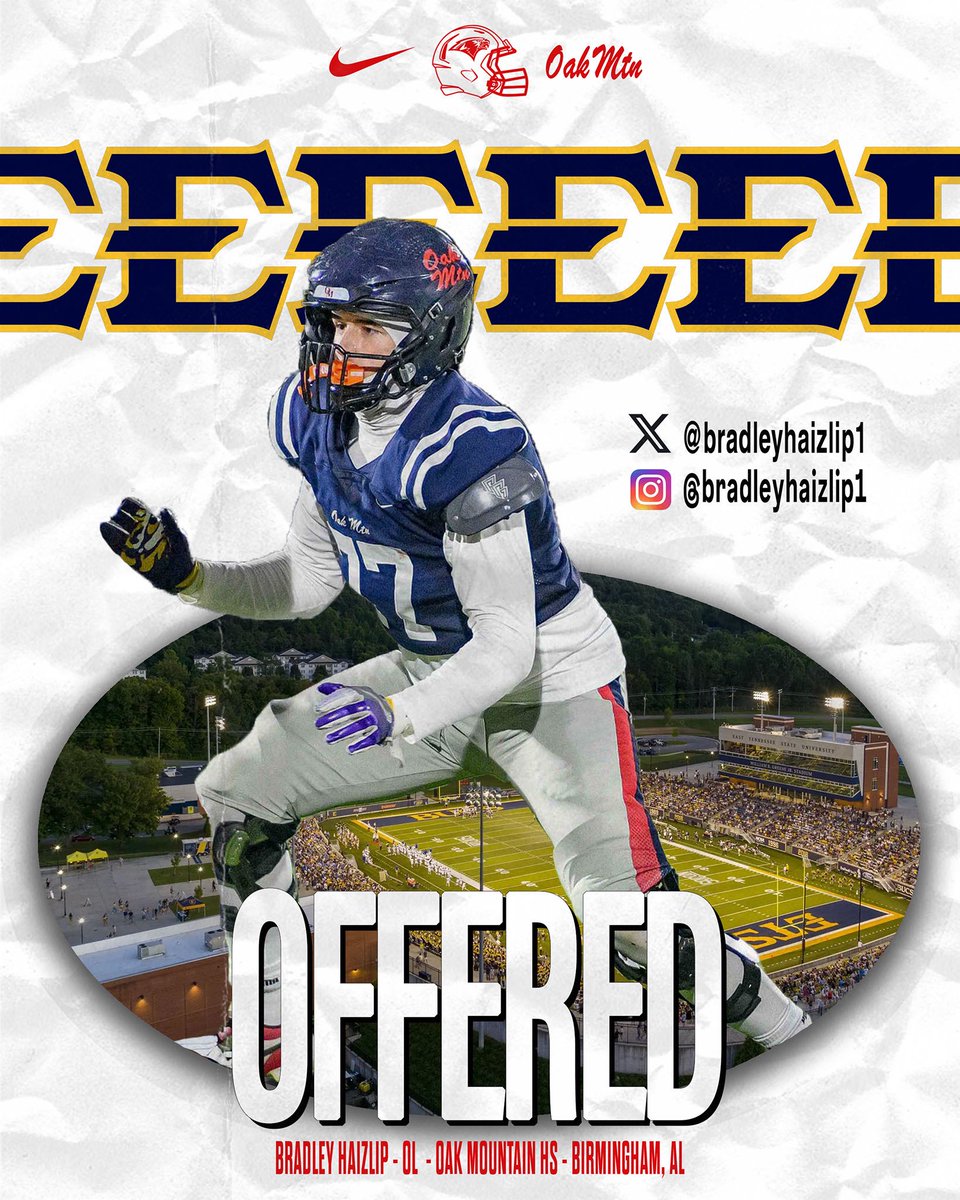 Oak Mountain Football (@footballomhs) on Twitter photo π¨D1 OFFER ALERTπ¨
2026 OL <a href="/bradleyhaizlip1/">Bradley Haizlip</a> β‘οΈ <a href="/ETSUFootball/">ETSU Football</a>
<a href="/BamaHSNews/">Around The State Sports</a> <a href="/AL7AFootball/">Alabama7AFootball</a> <a href="/AL1HighSchoolFB/">Alabama High School Football Sports Fans Page</a> <a href="/DexPreps/">DexPreps</a> <a href="/YellowhammerFB/">Yellowhammer Football</a> <a href="/280Living/">280living</a> <a href="/BirminghamSport/">BirminghamSports</a> <a href="/UnderLights365/">Under the Lights</a> <a href="/HallTechSports1/">Hall-Tech Sports</a> <a href="/RivalsFriedman/">Adam Friedman</a> @RivalsWoody <a href="/RustyMansell_/">Rusty Mansell</a> <a href="/ALcomBirmingham/">AL.com Birmingham</a> <a href="/PrepRedzoneAL/">Prep Redzone Alabama</a> π¨D1 OFFER ALERTπ¨
2026 OL <a href="/bradleyhaizlip1/">Bradley Haizlip</a> β‘οΈ <a href="/ETSUFootball/">ETSU Football</a>
<a href="/BamaHSNews/">Around The State Sports</a> <a href="/AL7AFootball/">Alabama7AFootball</a> <a href="/AL1HighSchoolFB/">Alabama High School Football Sports Fans Page</a> <a href="/DexPreps/">DexPreps</a> <a href="/YellowhammerFB/">Yellowhammer Football</a> <a href="/280Living/">280living</a> <a href="/BirminghamSport/">BirminghamSports</a> <a href="/UnderLights365/">Under the Lights</a> <a href="/HallTechSports1/">Hall-Tech Sports</a> <a href="/RivalsFriedman/">Adam Friedman</a> @RivalsWoody <a href="/RustyMansell_/">Rusty Mansell</a> <a href="/ALcomBirmingham/">AL.com Birmingham</a> <a href="/PrepRedzoneAL/">Prep Redzone Alabama</a>