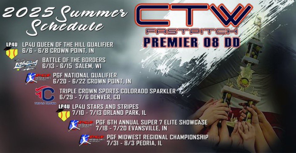 Delaney Surber (@dsurber2027) on Twitter photo Summer schedule drop! Cant wait to get back out on the field with my girls!
<a href="/SoftballWn/">Wheaton North Softball</a>
<a href="/CTW08DD/">CTW 16U Premier 08 DD</a>
<a href="/UEAthletics/">UE Athletics</a>
<a href="/LewisSoftball/">Lewis Softball</a>
<a href="/BradleySoftball/">Bradley Softball</a>
<a href="/IlliniSB/">Illinois Softball</a>
<a href="/UNISoftball/">UNI Softball</a>
<a href="/LorasSoftball/">Loras College SB</a>
<a href="/uwsp_softball/">UWSP Softball</a>
<a href="/HuskerSoftball/">Nebraska Softball</a>
@toppreps
@legacyLegends
@Fromthe81 Summer schedule drop! Cant wait to get back out on the field with my girls!
<a href="/SoftballWn/">Wheaton North Softball</a>
<a href="/CTW08DD/">CTW 16U Premier 08 DD</a>
<a href="/UEAthletics/">UE Athletics</a>
<a href="/LewisSoftball/">Lewis Softball</a>
<a href="/BradleySoftball/">Bradley Softball</a>
<a href="/IlliniSB/">Illinois Softball</a>
<a href="/UNISoftball/">UNI Softball</a>
<a href="/LorasSoftball/">Loras College SB</a>
<a href="/uwsp_softball/">UWSP Softball</a>
<a href="/HuskerSoftball/">Nebraska Softball</a>
@toppreps
@legacyLegends
@Fromthe81