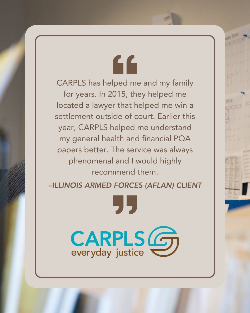 We love hearing from the people we serve! Your stories remind us of the impact legal aid can have and fuel our commitment to making justice accessible every day. 

IL-AFLAN,  is here to help low-income veterans with their civil legal issues. Call the hotline 855.452.3526 today!