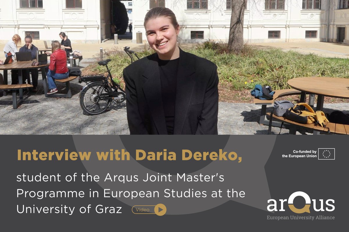 Arqus Alliance (@arqusalliance) on Twitter photo 🎓 Meet Daria Dereko, a first-year student on the #Arqus Joint Master's Programme in #EuropeanStudies at <a href="/UniGraz/">Uni Graz/University of Graz</a>‼️
🤔 Discover her experience switching from Translation and Interpreting to #EuropeanStudies.
🔗 Watch the interview here: f.mtr.cool/wdrutikfna 🎓 Meet Daria Dereko, a first-year student on the #Arqus Joint Master's Programme in #EuropeanStudies at <a href="/UniGraz/">Uni Graz/University of Graz</a>‼️
🤔 Discover her experience switching from Translation and Interpreting to #EuropeanStudies.
🔗 Watch the interview here: f.mtr.cool/wdrutikfna