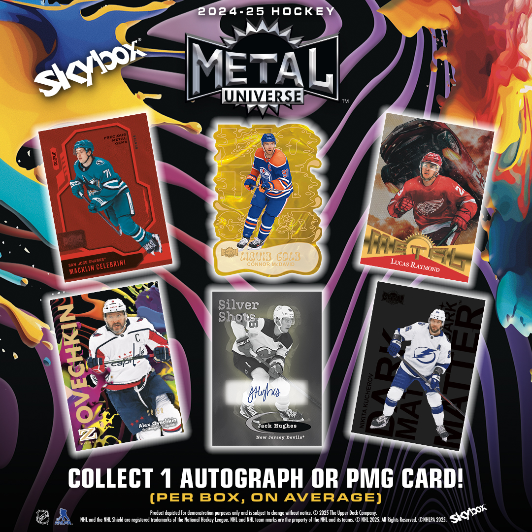 2024-25 Metal Universe Hockey is now available 🌌
Find 1 auto or PMG per box, on average! 
Visit your LCS today to chase your favorite rookies and stars! ⭐