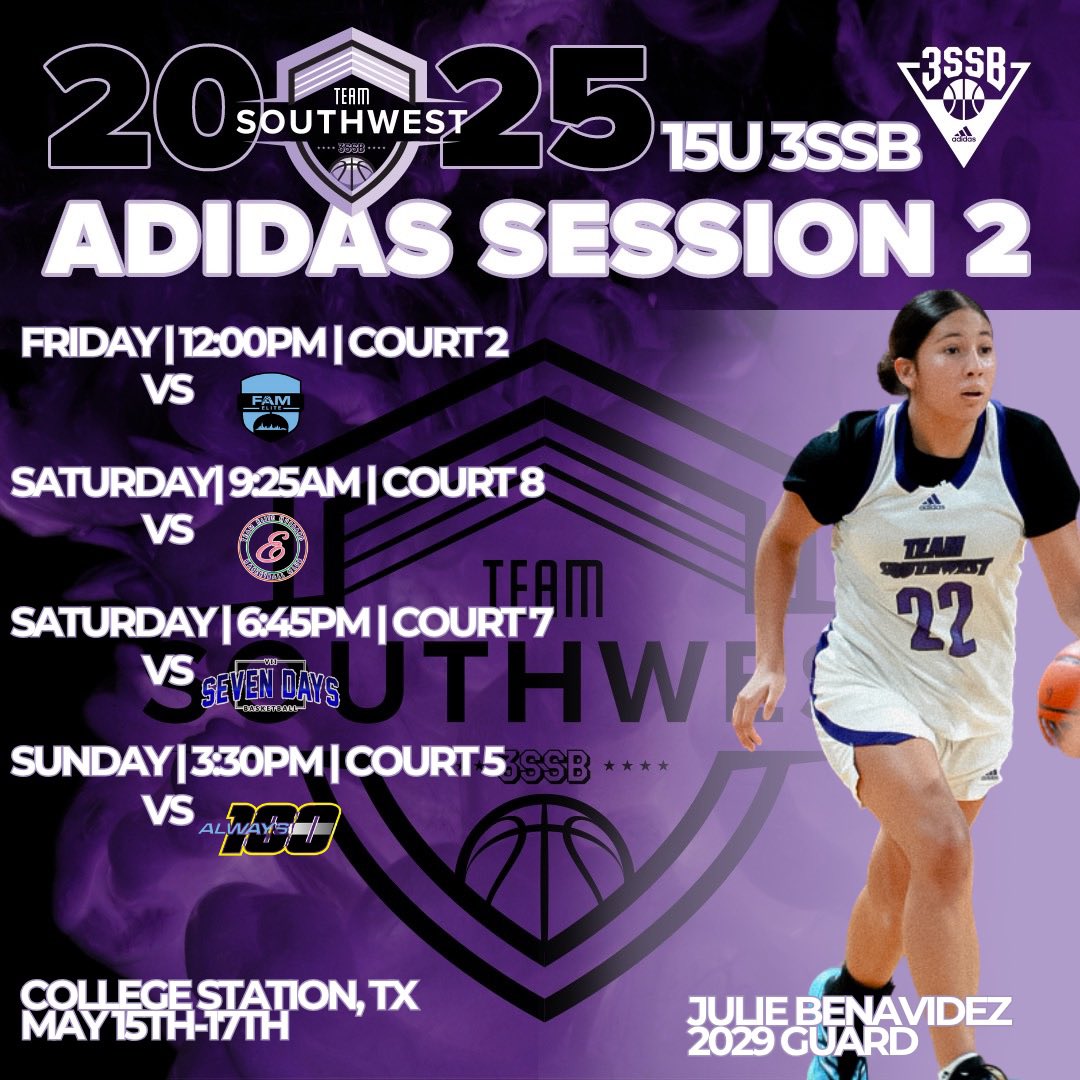 Julie Benavidez (@julieb2029) on Twitter photo Here's my schedule for Adidas Stop #2. Looking forward to a great weekend!
<a href="/SW_Select3SSB/">SWSelect3SSB</a> <a href="/mikemillsnc/">Mike Mills WBB College Recruiting</a> <a href="/BHSHoundBball/">Boerne Girls Basketball</a> Here's my schedule for Adidas Stop #2. Looking forward to a great weekend!
<a href="/SW_Select3SSB/">SWSelect3SSB</a> <a href="/mikemillsnc/">Mike Mills WBB College Recruiting</a> <a href="/BHSHoundBball/">Boerne Girls Basketball</a>
