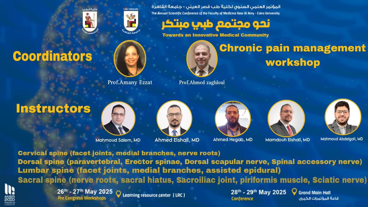 📢 Exciting News! 🌟
We are thrilled to announce our upcoming **Chronic Pain Workshop** –in Cairo University. Join us as we delve into effective management  US guided techniques.
✨ Don’t miss this opportunity. Places are limited, 💙 #ChronicPainWorkshop