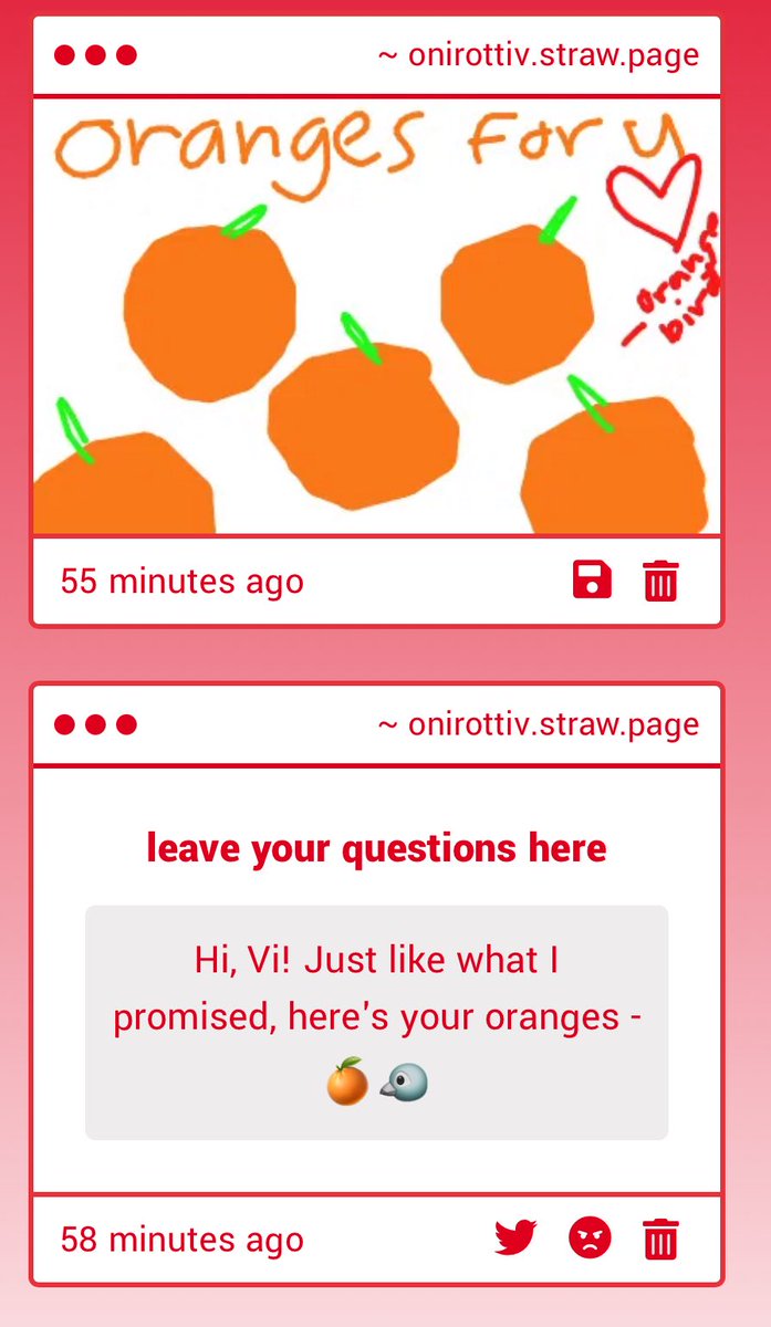 Thank you orange bird. I apologize, I was on a ‘hiatus’ for most of your messages, but I appreciate the oranges.