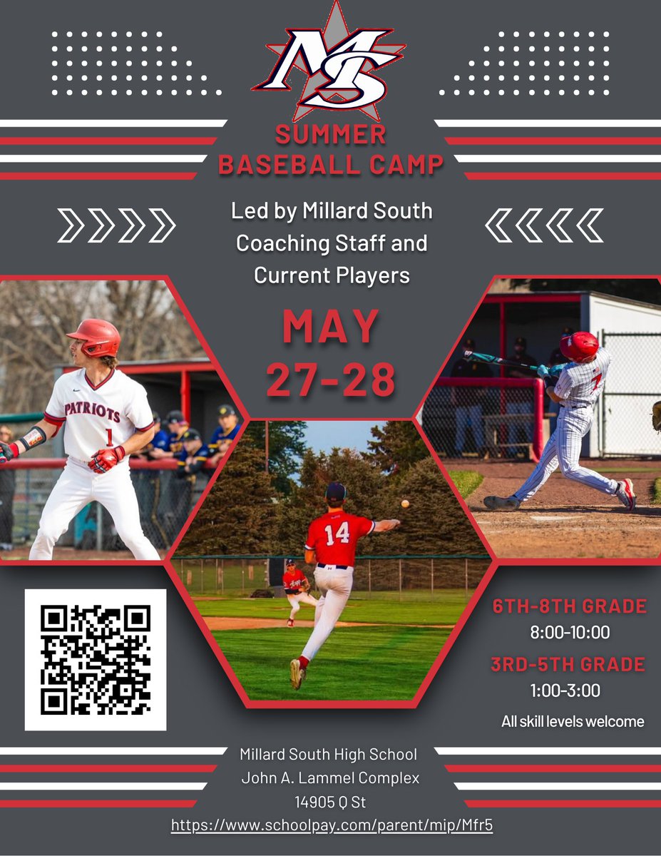 🚨Calling All Youth Patriots🚨

It's time to get registered for our Summer Baseball Camp.  Come join us a 2 days of baseball and fun!

schoolpay.com/parent/mip/Mfr5