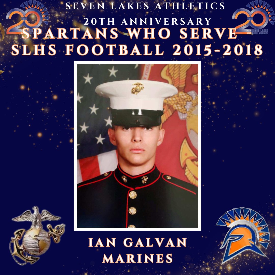 Seven Lakes HS Athletics (@slhsathletics7) on Twitter photo 🇺🇸Spartans who serve🇺🇸
<a href="/7LHSFootball/">Seven Lakes Football</a> alums Cameron Thomas, Alec Carlberg, and Ian Galvan are serving in the Air Force and Marines.
#20thAnniversary 🇺🇸Spartans who serve🇺🇸
<a href="/7LHSFootball/">Seven Lakes Football</a> alums Cameron Thomas, Alec Carlberg, and Ian Galvan are serving in the Air Force and Marines.
#20thAnniversary