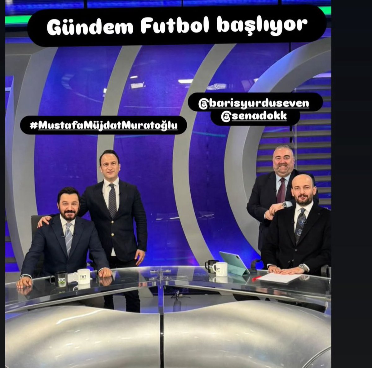 Gündem Futbol…
<a href="/MMMuratoglu/">Müjdat Mustafa Muratoğlu</a> 
<a href="/evrengoz/">Evren Göz</a> 
<a href="/senadok/">senad ok</a>