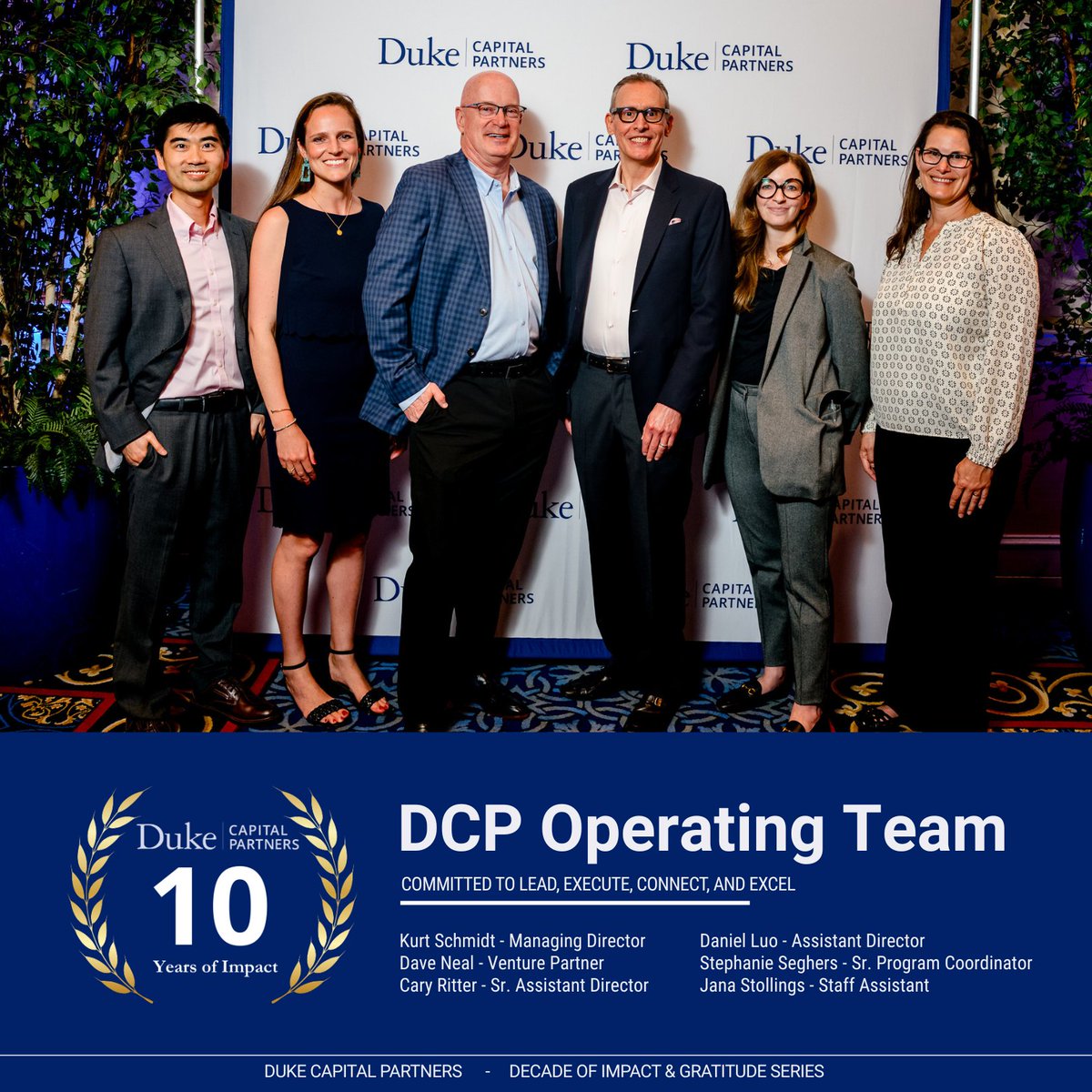 🎉 1️⃣0️⃣ Years of Duke Capital Partners! Today in our Impact &amp; Gratitude series: the 🚀 DCP Operating Team 🚀. 
This small-but-mighty crew has scaled ops, grown our Associate Program 10x, and built community across Duke. 💼💙 Meet the team powering it all👇
#10YearsOfDCP