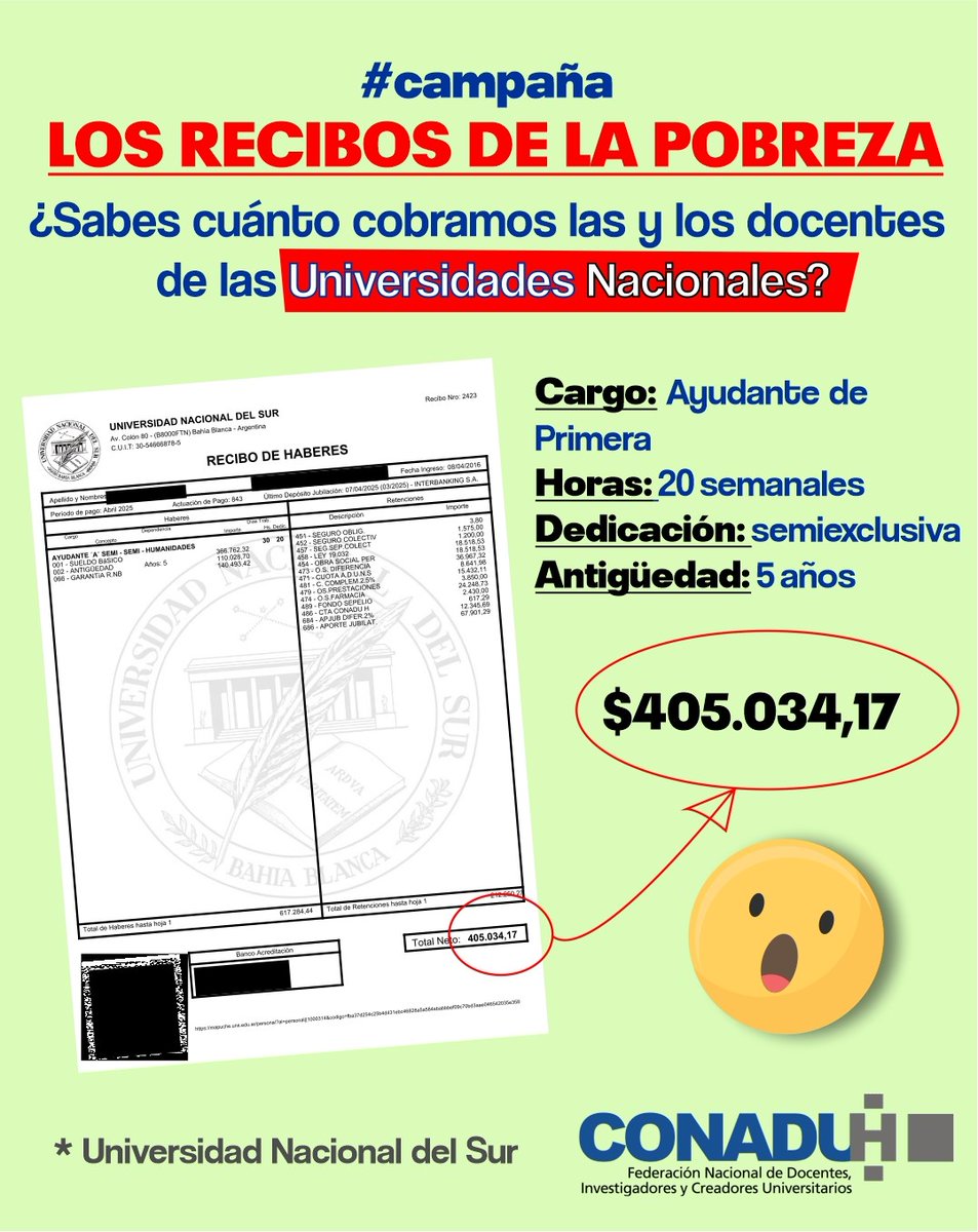 🔴::¿Sabés cuánto cobramos las y los docentes de las Universidades Nacionales?::
#SalariosDeProbreza y acá te lo mostramos.
