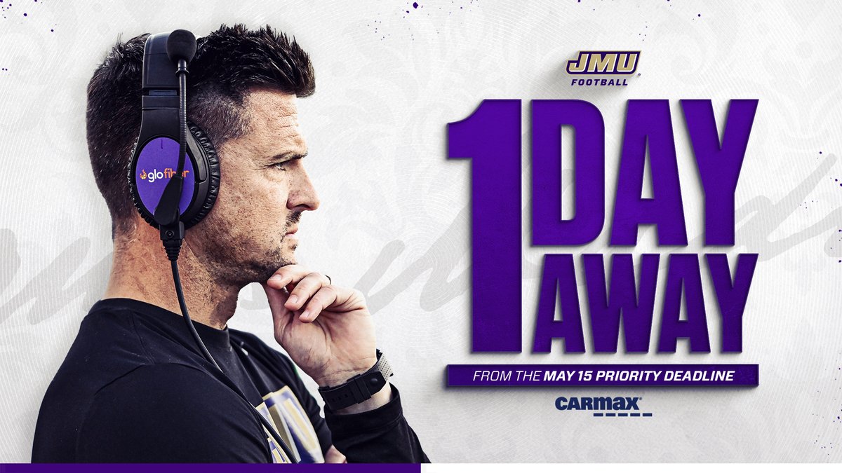 James Madison Athletics (@jmusports) on Twitter photo Only 1⃣ more day until the May 15 <a href="/JMUFootball/">JMU Football</a> Priority Deadline!
Act today - renew your season tickets or join the 2025 Entry Process! ⤵️
➡️ | bit.ly/4hl9Zve
#GoDukes Only 1⃣ more day until the May 15 <a href="/JMUFootball/">JMU Football</a> Priority Deadline!
Act today - renew your season tickets or join the 2025 Entry Process! ⤵️
➡️ | bit.ly/4hl9Zve
#GoDukes