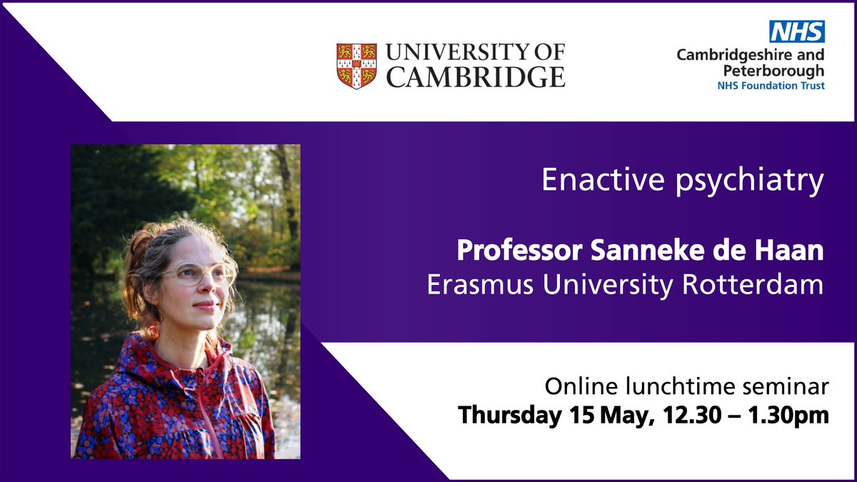 📣 Join tomorrow at 12.30pm to meet Prof. Sanneke de Haan and explore how many factors can interact to cause psychiatric conditions.
🔎Learn how #EnactivePsychiatry can help improve #MentalHealth care and discuss its implications for clinical practice:
➡️ intranet.cpft.nhs.uk/events/event/r…