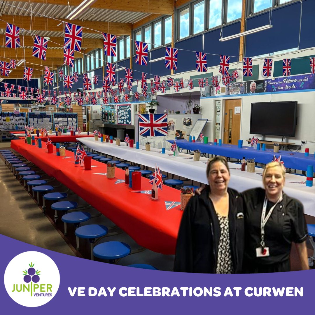 VE Day was celebrated in style at Curwen School! 
The dining team transformed lunch into a vibrant, themed experience full of joy, colour, and community spirit. Huge thanks to the staff for making it unforgettable!
#VEDay #CurwenSchool #LunchtimeMagic #TeamJuniper