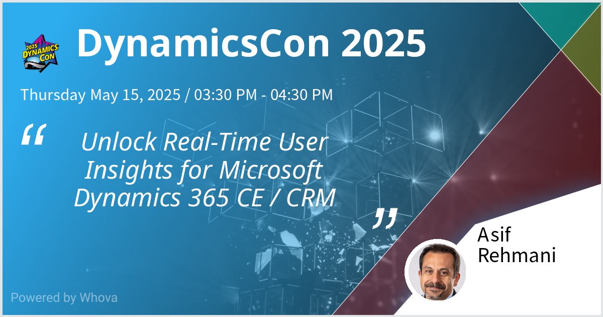 asifrehmani's tweet image. Coming to DynamicsCon and want to learn how to read your Dynamics CRM/CE users’ minds? Come to my session and I’ll show you how #dynamicscon #DynamicsCon2025 - via #Whova event app