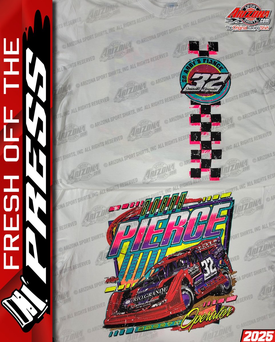 Retro shirt designs with neon colors on white always look so clean!

Pick up this new <a href="/BobbyPierce32/">Bobby Pierce</a> shirt or hoodie at the racetrack, or on his website: bobbypierceracing.com/store

#TheOriginalRacingShirt