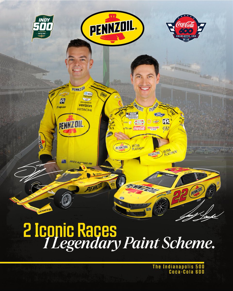 Pennzoil (@pennzoil) on Twitter photo Two drivers. 1,100 miles. One iconic brand. <a href="/joeylogano/">Joey Logano</a> — welcome to the Yellow Submarine family. Two drivers. 1,100 miles. One iconic brand. <a href="/joeylogano/">Joey Logano</a> — welcome to the Yellow Submarine family.
