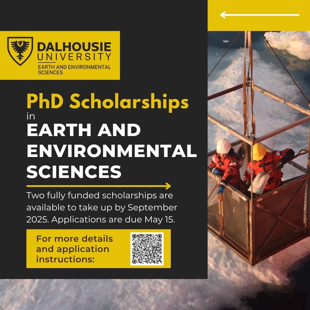 PhD Scholarships in Earth and Environmental Sciences
Two fully funded scholarships are available to take up by September 2025. Applications are due May 15. For more details and application instructions: dal.ca/faculty/scienc…