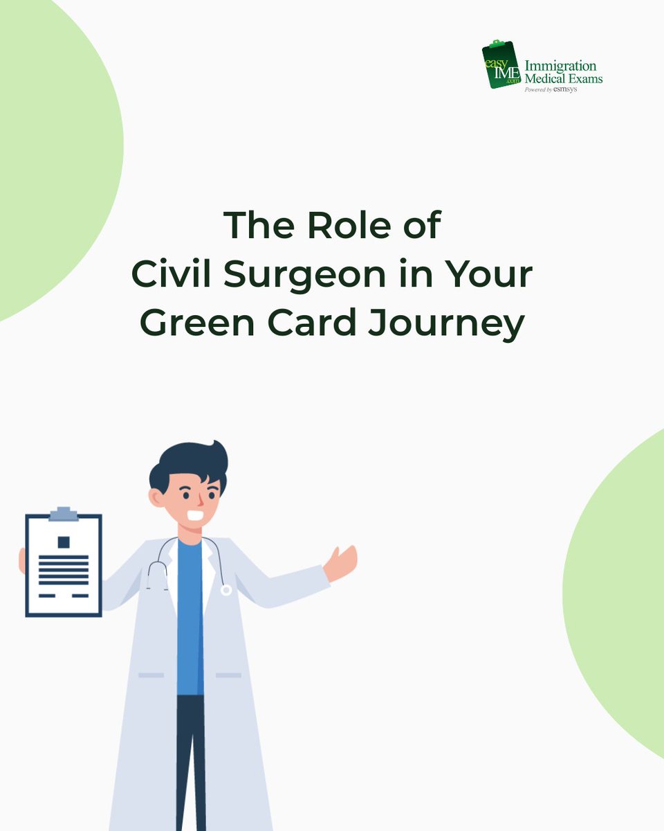 easyIME's tweet image. The Civil Surgeon is a key partner in your pursuit of US permanent residency.
Understand their crucial role in your immigration process.
#CivilSurgeonRole #ImmigrationDoctor #GreenCardApplication #I693Expert #easyIMEPartners
