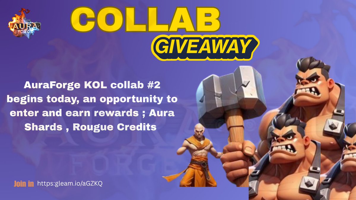 AgyXel (@agyxela) on Twitter photo Collab #Giveaway!
In collaboration with <a href="/AuraForgeWeb3/">Aura Forge</a> KOL Collab, they are offering a chance to for users to win legendary loot rewards just by Joining the Forge, sharing and bringing hype to the community.
How to enter;
➡️Follow <a href="/AuraForgeWeb3/">Aura Forge</a>
Read below👇🏽
#Collab Collab #Giveaway!
In collaboration with <a href="/AuraForgeWeb3/">Aura Forge</a> KOL Collab, they are offering a chance to for users to win legendary loot rewards just by Joining the Forge, sharing and bringing hype to the community.
How to enter;
➡️Follow <a href="/AuraForgeWeb3/">Aura Forge</a>
Read below👇🏽
#Collab