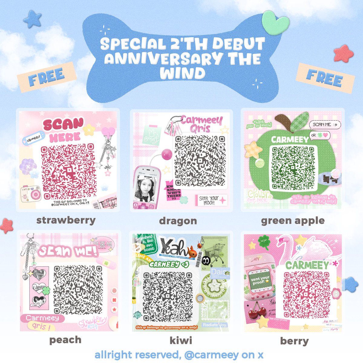 help repost gusy? .. makaaaci! 💭🪥

hai! aku ada 3 FREE REQ QR DECO dari <a href="/tonibiniii/">upa 🐙</a> untuk merayakan 2th debut anniversary THE WiND! sent your million loves to THE WiND dengan ikut giveaway ini, okay! <happy> ✊🏻🐟

💬 : bisa reply dari sekarang 
💬 : diundi besok

#zonauang