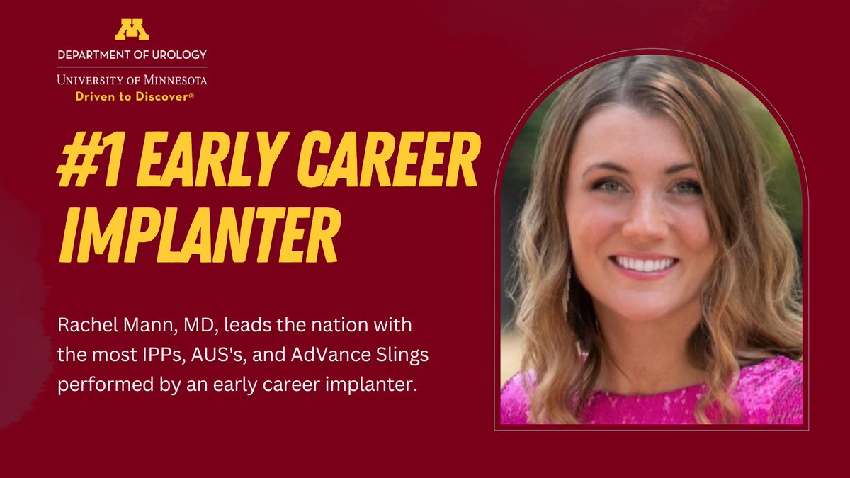 🎉Dr. Rachel Mann is Boston Scientific's #1 Early Career Implanter for IPP, AUS, and AdVance Slings! 

Learn more about Dr. Mann: z.umn.edu/afk8 
#UMNUrology
