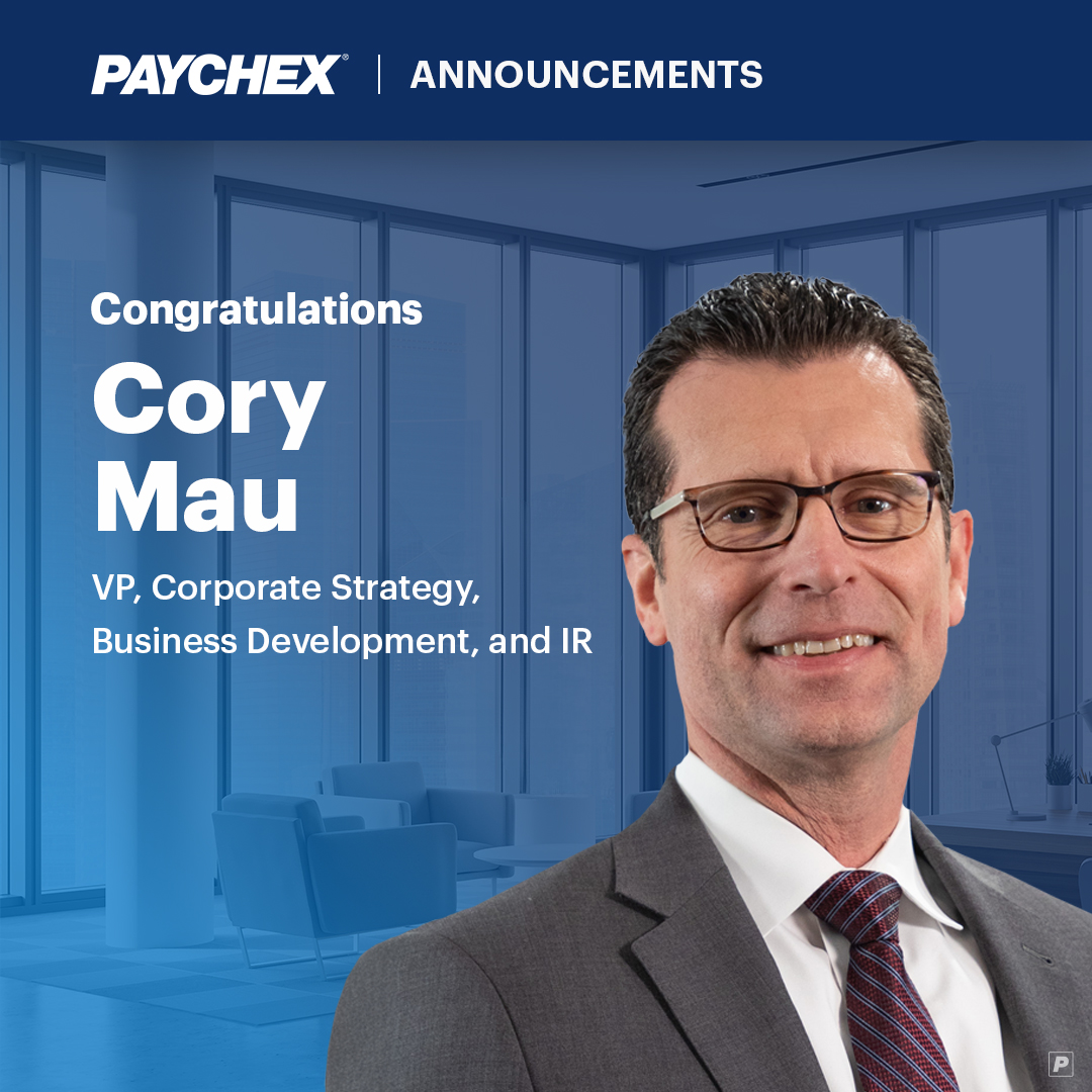 After more than 20 years at Paychex, Cory Mau was recently promoted to vice president of corporate strategy, business development, and investor relations.

👏 Congratulations, Cory!

Learn more: bit.ly/3GBcHiG