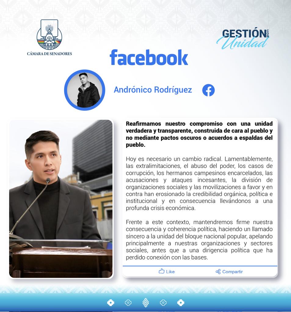 🏦✅#NoticiasSenado I El presidente del Senado, Andrónico Rodríguez reafirmó su compromiso con una unidad verdadera y transparente.