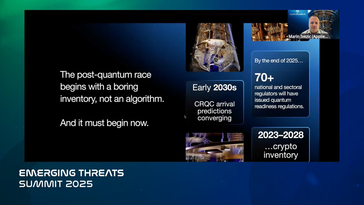 At# EmergingThreatsSummit, <a href="/infosec/">Marin Ivezic</a> (founder of <a href="/AppliedQuantum/">Applied Quantum</a>) Marin Ivezic shares key steps, including cryptographic inventory, for developing a quantum-safe strategy, and exploring hybrid approaches! 

It's not too late to register - Join Us Now: sans.org/u/1zh8