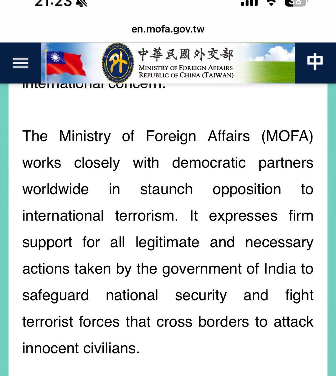 Sana Hashmi | 胡莎娜 (@sanahashmi1) on Twitter photo When it mattered most, Taiwan showed up for India!
Taiwan stands with India- loud and clear! The strongest show of support and solidarity came from <a href="/MOFA_Taiwan/">外交部 Ministry of Foreign Affairs, ROC (Taiwan) 🇹🇼</a>!
en.mofa.gov.tw/News_Content.a… When it mattered most, Taiwan showed up for India!
Taiwan stands with India- loud and clear! The strongest show of support and solidarity came from <a href="/MOFA_Taiwan/">外交部 Ministry of Foreign Affairs, ROC (Taiwan) 🇹🇼</a>!
en.mofa.gov.tw/News_Content.a…