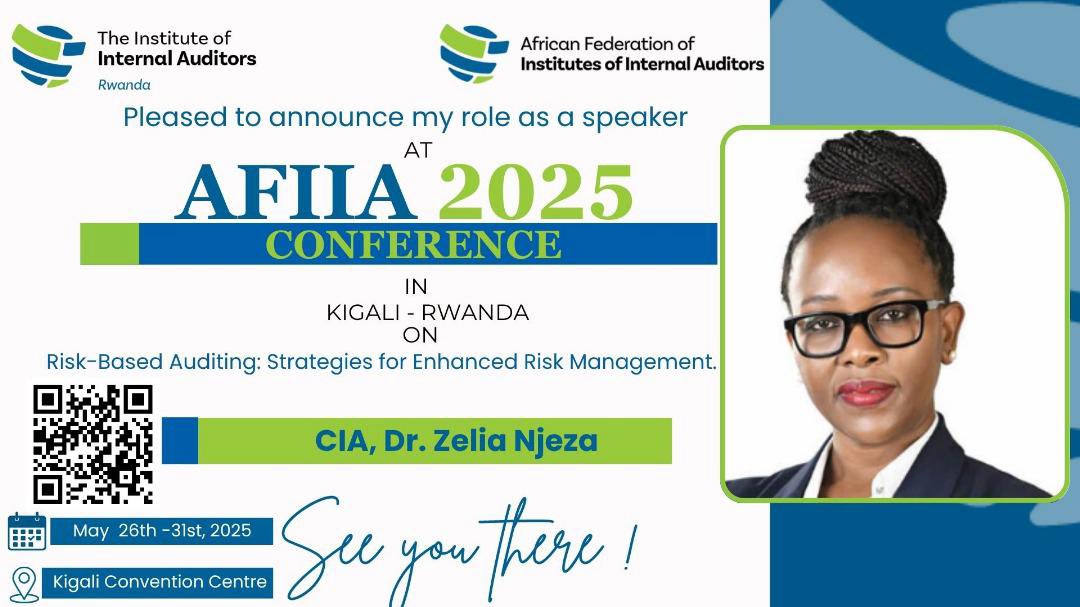 Big news!
Dr. Zelia Njeza, CIA, is set to speak at #AFIIA2025 in Kigali!
Topic: Risk-Based Auditing: Strategies for Enhanced Risk Management
Catch her live From The Kigali Convention Centre.

Book your flight — see you there!
#InternalAudit #RiskManagement #Kigali