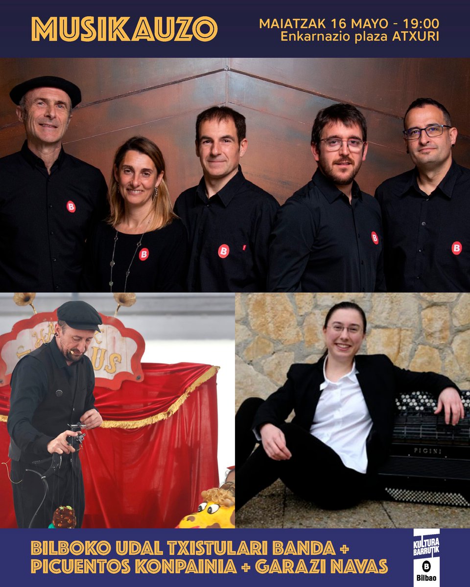 🥁🪗🎭 MUSIKAUZO 2025 - "HARIAK", #BilbokoUdalTxistulariBanda-k Garazi Navas soinujolearekin eta Picuentos Konpainiaren txotxongiloekin batera interpretatzen duen ikusentzunezko emanaldi zirraragarria da.

📅 Maiatzak 16
⌚️ 19:00 
📍 Enkarnazio Plaza

#BilbaoMusika