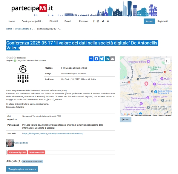 partecipaMi's tweet image. Giulio Beltrami ci segnala: "#Conferenza 2025-05-17 "Il valore dei #dati nella società #digitale" De Antonellis Valeria", dalle 15:00 al Circolo Filologico Milanese
partecipami.it/calendar/event…
